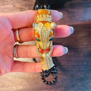 Vintage Double-Strand Beaded Necklace with Enamel Panther Clasp AMAZING